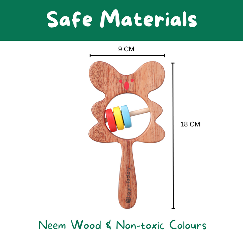 Bear-Shaped Neem wood Teether Rattle for 3 Months and Up