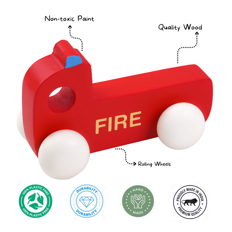 Wooden Fire Engine Toy for Ages 1 Year and Above