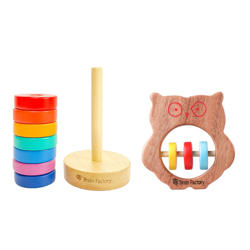 Wooden Stacking Toy Owl Rattle Combo (0 to 3 Years)
