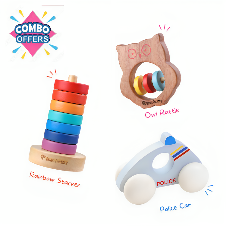 Rainbow Stacker Owl Rattle and Police Car Combo